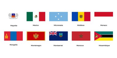 Meksika, Moldova, Monako, Moğolistan, Karadağ, Montserrat, Fas, Mozambik Ulusal Bayrağı
