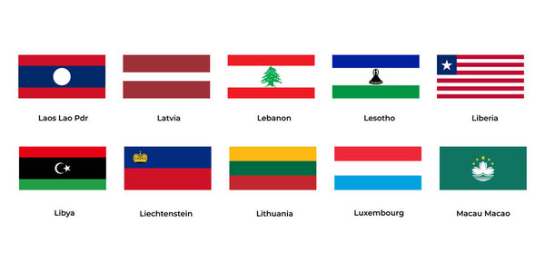 National flag of Laos, Latvia, Lebanon, Lesotho, Liberia, Libya, Lithuania, Luxembourg, Macau Macao