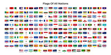 Tüm Ülkeler Ulusal Bayraklar. Vektör illüstrasyonu.