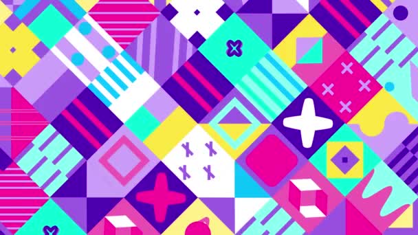 抽象的な幾何学的なアニメーションの形のシームレスなパターン ブルーピンクの紫色と黄色の色 4Kについて — ストック動画