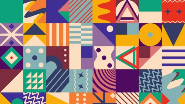 Patrón Sin Costura Multicolor Vívido Parches Con Fondo Animado Geométrico — Vídeos de Stock