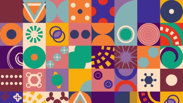 Patrón Sin Costura Multicolor Vívido Parches Con Fondo Animado Geométrico — Vídeos de Stock