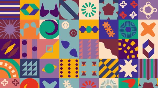 Multi Levande Färg Sömlösa Mönster Från Fläckar Med Geometriska Animerade — Stockvideo