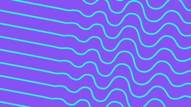 Küçük dalgalı soyut animasyon arka planı. Mor arkaplandaki Cyan kıvrımlı çizgiler. 4k animasyon.