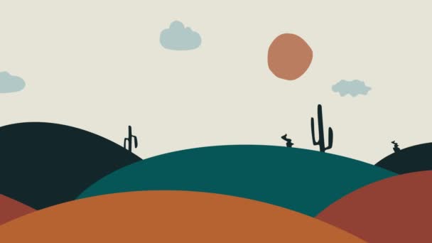 Minimale Berg Land Ruimte Illustratie Lus Achtergrond Wolken Berg Cactus — Stockvideo