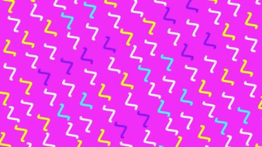 Minimum modern zig zag döngü arka planı. Pembe arka planda beyaz ve sarı kıvrımlı çizgi. 4k.