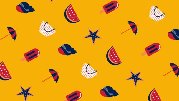 Handgezeichnetes Doodle Süße Wassermelone Gelber Farbe Tasche Stern Regenschirm Symbol — Stockvideo