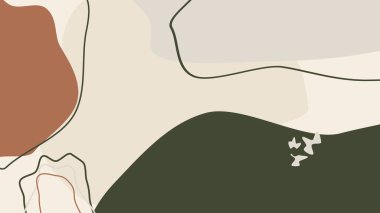 Soyut sanat arka planı açık bej ve kahverengi renkler. Yeşil dalgalı şekilli tuvale çizim yapmak..