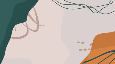 Sonbahar temaları turuncu ve koyu yeşil şekilli bej arka plan. Soyut sonbahar arkaplanı.