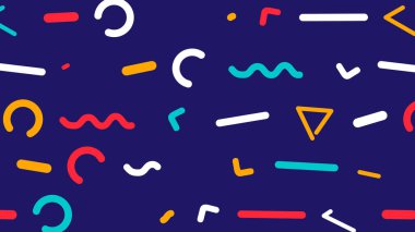 80 'lerin Memphis stili C, üçgen, ok ve diğer şekillere sahip kusursuz desen. Yüksek kalite çizim