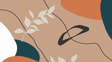 Bej yapraklı ve siyah geometrik elementli modaya uygun bir arka plan. Yüksek kalite fotoğraf