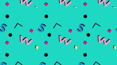 Memphis geçmişi. Mavi, sarı figürlü, geçmişe dönük. Tasarım için soyut arkaplan