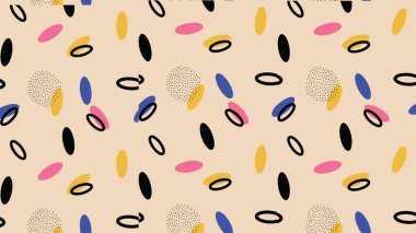 Memphis bej arka planı. Tasarımınız için geometrik renkli şekillere sahip soyut arkaplan.