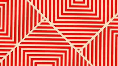 Üç boyutlu çizgi bozulması illüzyon tasarımı. Geometrik kırmızı ve beyaz kare çizim sanatı. 