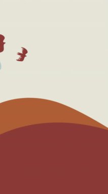 Minimal dağ arazisi illüstrasyon döngüsü arka planı. Bulutlar dağ ve kuşlar. 4k animasyon.