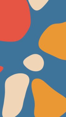 Pastel rengi el, mavi renkli animasyon arkaplanı çizdi. kırmızı bej turuncu karalama nesneleri. 