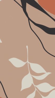 Yeşil yapraklı ve turuncu geometrik elementli modaya uygun soyut arkaplan. 