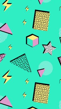 Memphis geçmişi. Turuncu pembe şekilli arka plan. Tasarım için soyut arkaplan