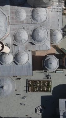 Drone view of historical places of konya from the air, drone view of sultan selim mosque and Mevlana museum, domes of historical buildings