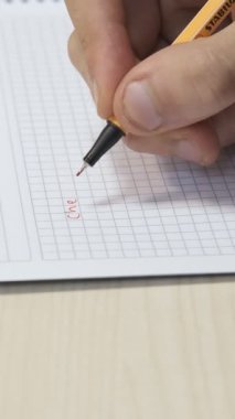 Kağıt Öğrencisi yazmak, renkli kalemlerle not almak, tükenmez kalemle deftere şekiller çizmek.