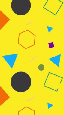 Şekilli soyut sarı arkaplan. Yeşil sarı mavi turuncu renkli animasyon şekilleri. 