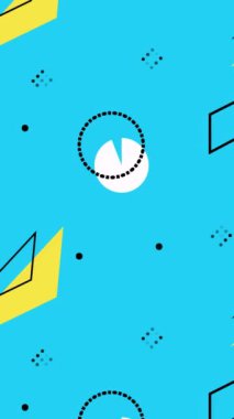 Mavi arkaplanda farklı geometrik şekiller, arka planda uçuşan pembe Cyan altın konfetisi