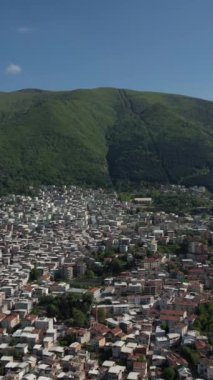 Aerial bursa city, historical city of bursa built on the green mountain skirt, apartment and building layout view of bursa city from aerial