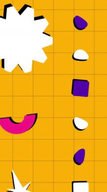 Renkli çiçekleri olan kusursuz bir arka plan. Geometrik nesnelerle turuncu arkaplan. 4k.