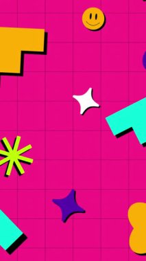 Renkli çiçekleri olan kusursuz bir arka plan. Geometrik nesnelerle pembe arkaplan. 4k.