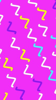 Minimum modern zig zag döngü arka planı. Pembe arka planda beyaz ve sarı kıvrımlı çizgi. 4k.