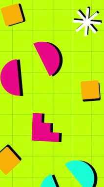 Renkli çiçekleri olan kusursuz bir arka plan. Geometrik ögelerle yeşil arkaplan. 4k.