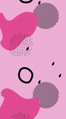 Memphis pembe arka planı. Geometrik renkli şekillerle soyut arkaplan canlandırması. 