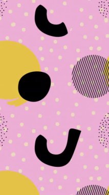 Memphis geçmişi. Geometrik renkli şekillerle soyut arkaplan canlandırması.