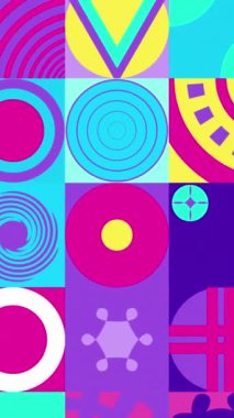 Soyut geometrik animasyon şeklinin kusursuz deseni. Mavi pembe mor ve sarı renk. 