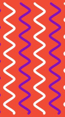 Minimum modern zig zag döngü arka planı. Turuncu arka planda beyaz ve mor kıvrımlı çizgi. 4k.