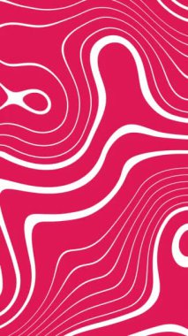 Kıvrımlı, soyut döngü arkaplanı. Pembe arka planda beyaz renkli kıvrımlı çizgiler. 4k.