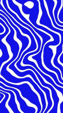 Kıvrımlı, soyut döngü arkaplanı. Mavi arkaplanda beyaz renkli kıvrımlı çizgiler. 4k.