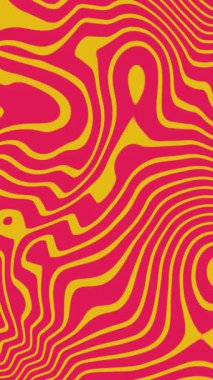 Kıvrımlı, soyut döngü arkaplanı. Pembe arka planda sarı renkli kıvrımlı çizgiler. 4k.