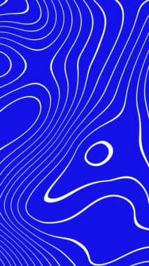 Kıvrımlı, soyut döngü arkaplanı. Mavi arkaplanda beyaz renkli kıvrımlı çizgiler. 4k.