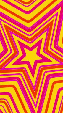 Modern stil animasyon dokusuna sahip geometrik turuncu pembe yıldız deseni, neon çizgileri. 