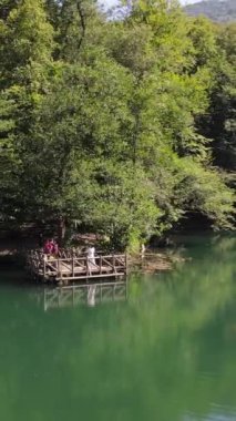 Ormanlık parkı olan inanılmaz güzel bir göl, ilginç yeşil suyu olan bir dağ havuzu Yedigoller Milleti Parkı, Bolu Türkiye