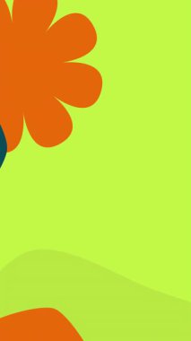 Donanma turuncu ve beyaz animasyon şekilli soyut yeşil arka plan. El çizimi. 