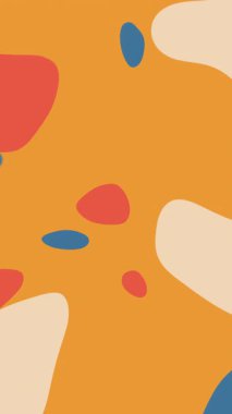 Pastel rengi el, turuncu renkli animasyon arka plan çizmiş. Mavi sarı bej karalama nesneleri.