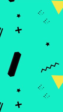 3 boyutlu dönen kutular turkuaz arka planda canlandırıldı, modayı takip eden ögeler geometrik şekillerde toplandı.