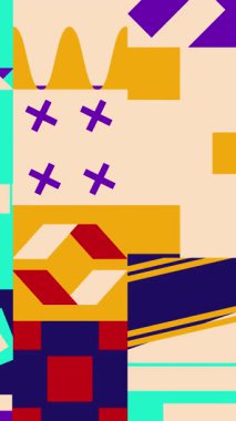 Bauhaus stili mor turuncu donanma renginde modern animasyon arka plan geometrik tasarımı. 