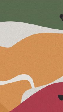 Pastel soyut arka plan, moda yeşil turuncu bej ve kırmızı şekiller. 