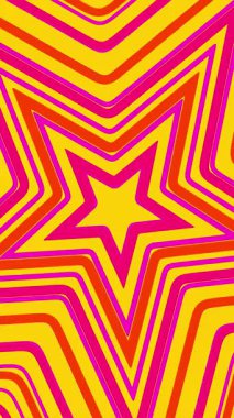 Modern stil animasyon dokusuna sahip geometrik turuncu pembe yıldız deseni, neon çizgileri. 