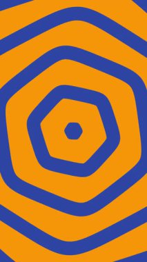 3D çizgi ilüzyon döngüsü tasarımı. Geometrik sarmal turuncu ve mavi desenli çizim sanatı. 