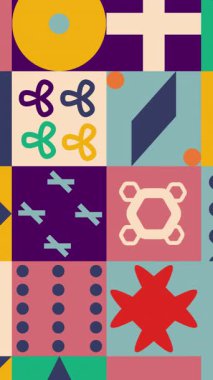 Geometrik animasyon arkaplanı olan yamalardan çok canlı renksiz desen. 