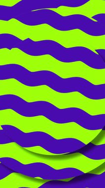 3D çizgi ilüzyon döngüsü tasarımı. Geometrik neon yeşil çizgili mor desenli çizim sanatı. 